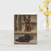 Vintage Hunde auf einer Treppe Hinweis Karte (Gelbe Blume)