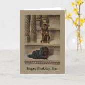 Vintage Hunde auf einer Treppe Karte (Gelbe Blume)