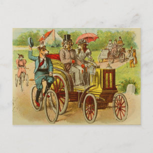 Vintage Hunde, die Fahrräder und Auto-Postkarte Postkarte