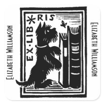 Vintage-Hunde-Ex-Libris-Bookplate-Monogramm