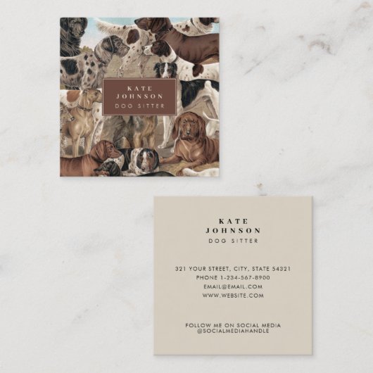Vintage Hunde Hundeausbilder Tierpflege Quadratische Visitenkarte (Vorne/Hinten)