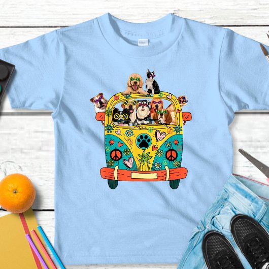 Vintage Hunde in Hippie Van T-Shirt