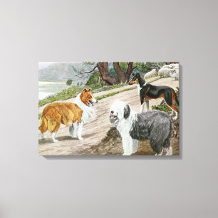 Vintage-Hunde-Liebhaber-Kunst Collie-Trio Leinwanddruck