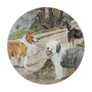 Vintage-Hunde-Liebhaber-Kunst Collie-Trio Schneidebrett