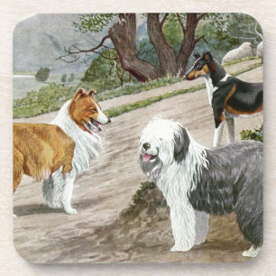 Vintage-Hunde-Liebhaber-Kunst Collie-Trio Untersetzer