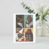 Vintage Hunde mit Kleidung Postkarte (Stehend Vorderseite)