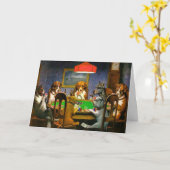 Vintage Hunde Poker spielen Postkarte (Gelbe Blume)