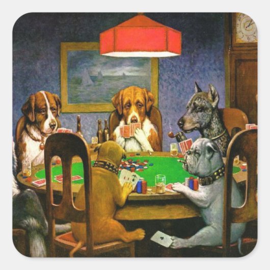 Vintage Hunde spielen Poker Quadratischer Aufkleber (Vorderseite)