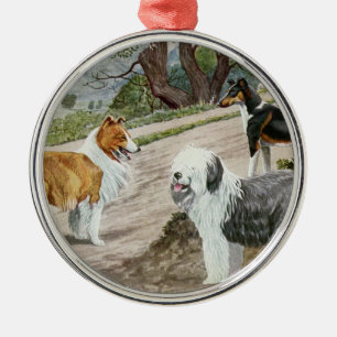 Vintage Hunde-Trio Ornament Aus Metall