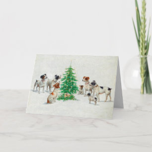 Vintage-Hunde um den Weihnachtsbaum Gruß Karte