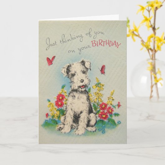 Vintage Hundealles- Gute zum Geburtstagkarte Karte (Gelbe Blume)