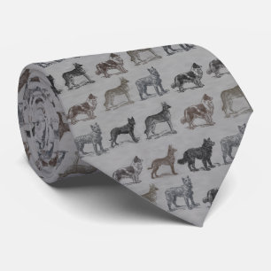 Vintage-Hundezeichnungen Schwarz Weiß Buff Grau Krawatte