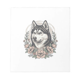 Vintage-Husky-Blumen-Portrait-Shirt-Design_1 Notizblock