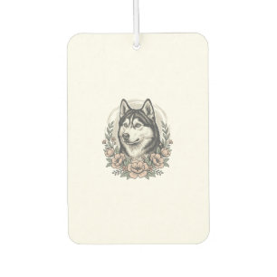 Vintage Husky Blumenportrait-Shirt-Design_1 Autolufterfrischer
