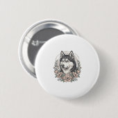 Vintage-Husky-Blumenportrait-Shirt-Design_1 Button (Vorne & Hinten)