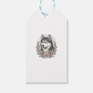 Vintage-Husky-Blumenportrait-Shirt-Design_1 Geschenkanhänger