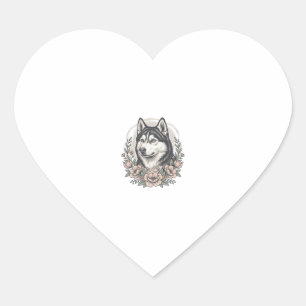 Vintage-Husky-Blumenportrait-Shirt-Design_1 Herz-Aufkleber
