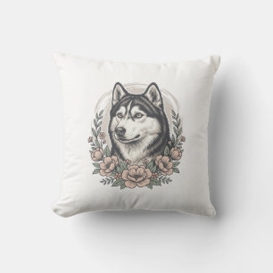 Vintage-Husky-Blumenportrait-Shirt-Design_1 Kissen