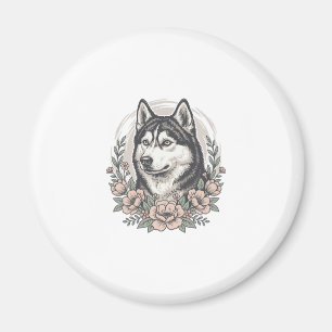 Vintage-Husky-Blumenportrait-Shirt-Design_1 Magnet