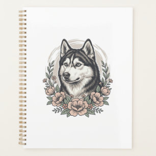Vintage-Husky-Blumenportrait-Shirt-Design_1 Planer