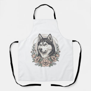 Vintage-Husky-Blumenportrait-Shirt-Design_1 Schürze