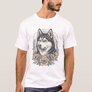 Vintage-Husky-Blumenportrait-Shirt-Design_1 T-Shirt