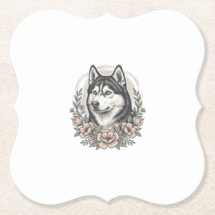 Vintage-Husky-Blumenportrait-Shirt-Design_1 Untersetzer