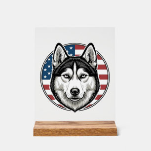 Vintage Husky Patriotischer Hund Vector-Shirt-Desi Acrylschild