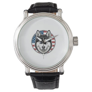 Vintage Husky Patriotischer Hund Vektor-Shirt Desi Armbanduhr