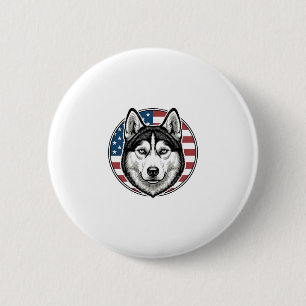 Vintage Husky Patriotischer Hund Vektor-Shirt-Desi Button