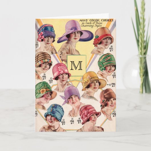 Vintage Hut-kundenspezifische Monogrammgrußkarten (Vorderseite)