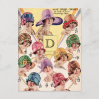 Vintage Hüte Benutzerdefiniertes Monogramm Postkar