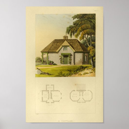 Vintage Hütte 1818 House Design Layout Drucken Poster (Vorne)