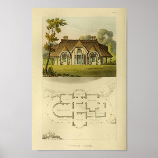 Vintage Hütte 1818 House Design Layout Drucken Poster (Vorne)