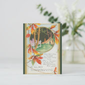 Vintage Hütte Blätter Zaun Erntedank Postkarte (Stehend Vorderseite)