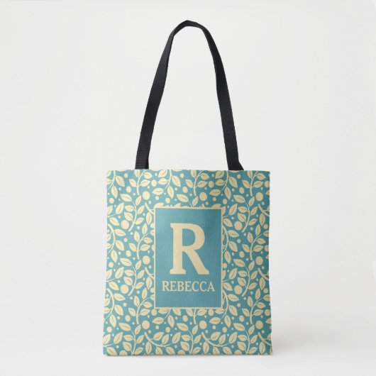 Vintage Hütte Blau und Cremeleaf Tasche (Vorderseite)
