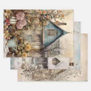 Vintage Hütte Garten Ephemera Geschenkpapier Set