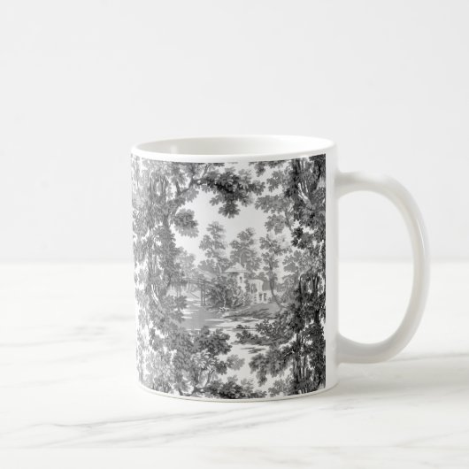 Vintage Hütte Landschaft Toile-Black & White Kaffeetasse (Rechts)
