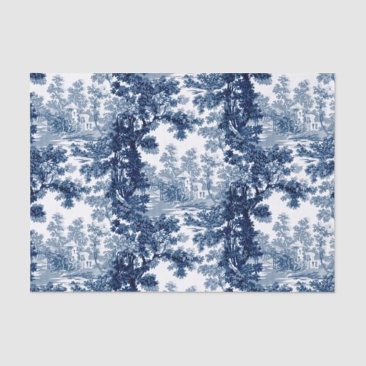 Vintage Hütte Landschaft Toile-Blue & White Seidenpapier (Vorderseite)