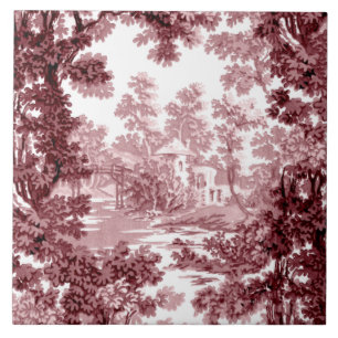 Vintage Hütte Landschaft Toile Rosa & Weiß Fliese