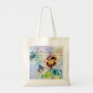 Vintage Hütte Pansy-Blumenpostkarte Tragetasche