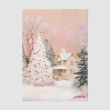 Vintage-Hütte und schneebedeckter Baum - Dekoupier