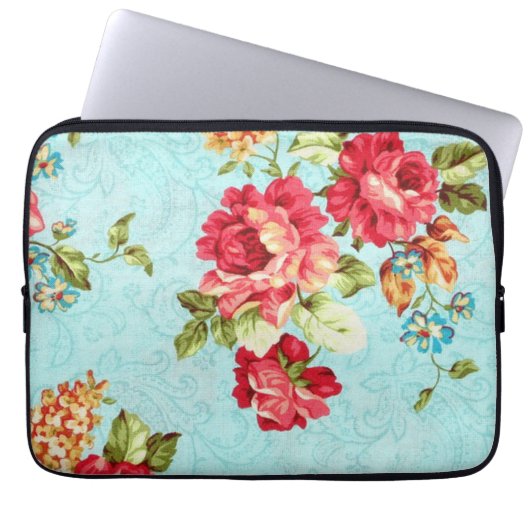 Vintage Hütten-Rosen-Blumenlaptop-Hülse Laptopschutzhülle (Vorderseite)