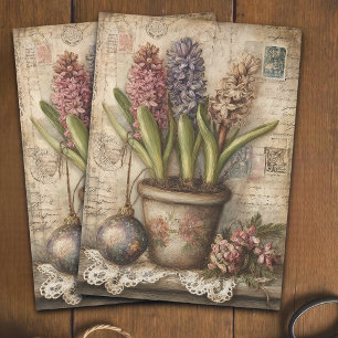 Vintage-Hyazinthen-Blumen-Weihnachtstopf-Decoupage Seidenpapier
