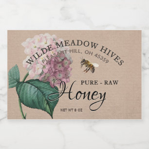 Vintage Hydrangea-Blume und Bienenhoney-Label Kraf Lebensmitteletikett