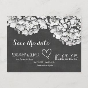 Vintage Hydrangea-Blume von Chalkboard Save the Da Ankündigungspostkarte
