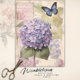 Vintage Hydrangea & Butterfly Dekoupage Ephemera Seidenpapier