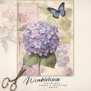 Vintage Hydrangea & Butterfly Dekoupage Ephemera Seidenpapier