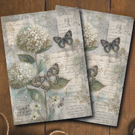 Vintage Hydrangea & Butterfly Ephemera Decoupage Seidenpapier
