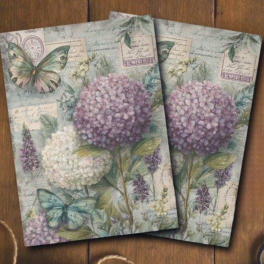 Vintage Hydrangea Butterfly Garden Decoupage Seidenpapier